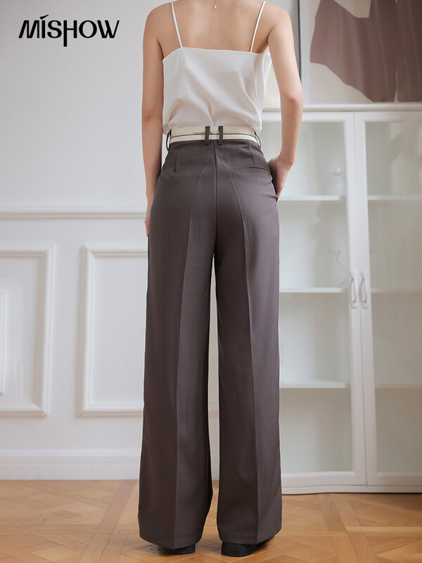 Mishow-cintura alta calças para as mulheres, cor sólida, coreano, primavera, mvb15k0118, 2023