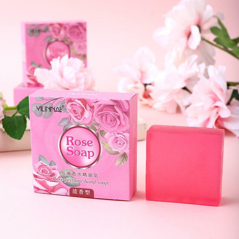 Sabonete artesanal de óleo essencial de rosa para cuidados com a pele, suavemente hidratante, tratamento para acne suave, nutre a pele, banho luxuoso, T6H5, 1 caixa