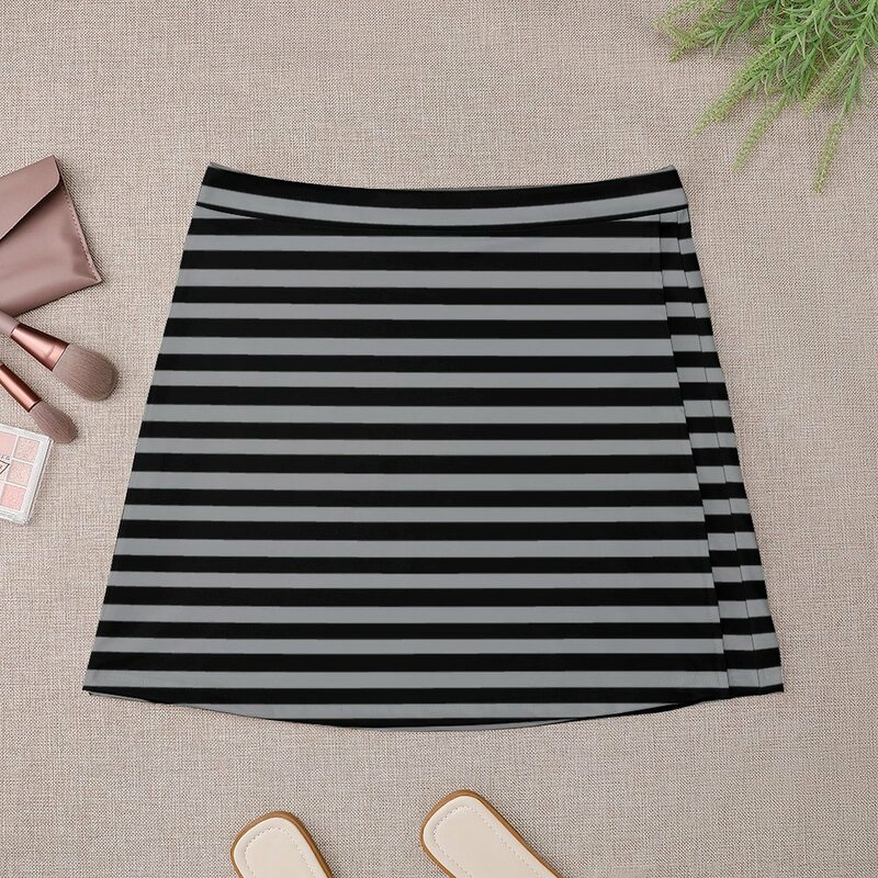 Black and Grey horizontal stripes - Classic striped pattern by Cecca Designs Mini Skirt women's skirt 2023 trend Skirt shorts