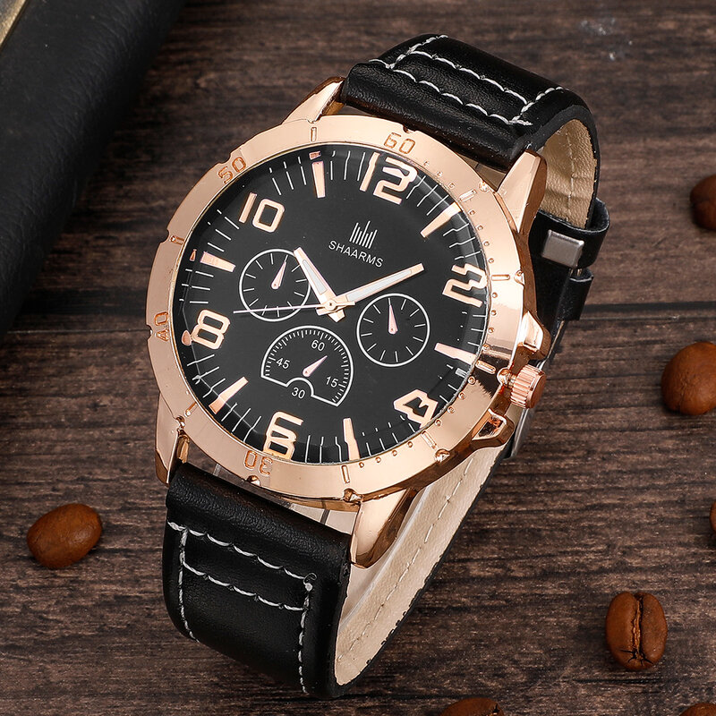 Men's Watch+Wallet+Belt Set Male's Gift for Father's Day Birthday Gift 3pcs/set PU Strap Good-looking Casual Quartz Watch JAN88