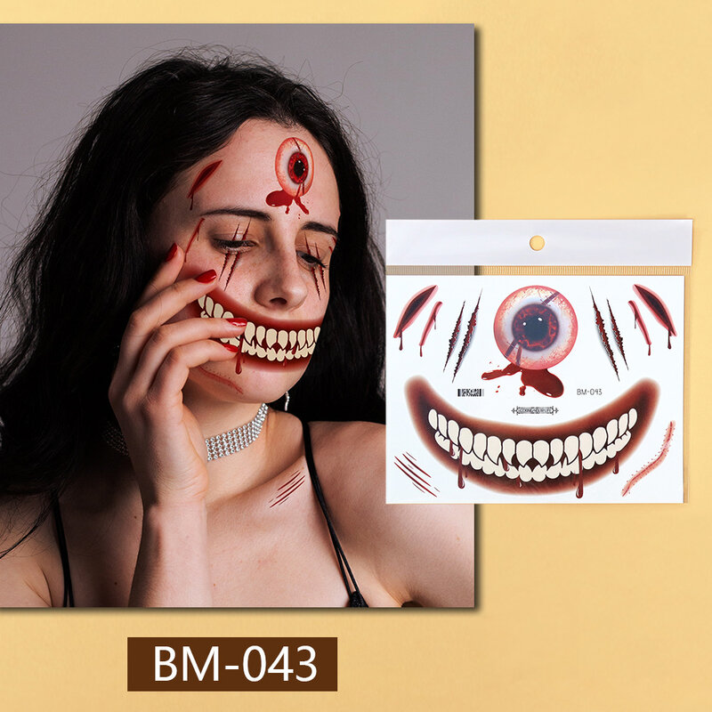 1Pcs Halloween PVC Tattoo Stickers Horror Lips DIY Stickers Big Mouth Tattoos Waterproof Funny Makeup Smile Lip Beauty Tool
