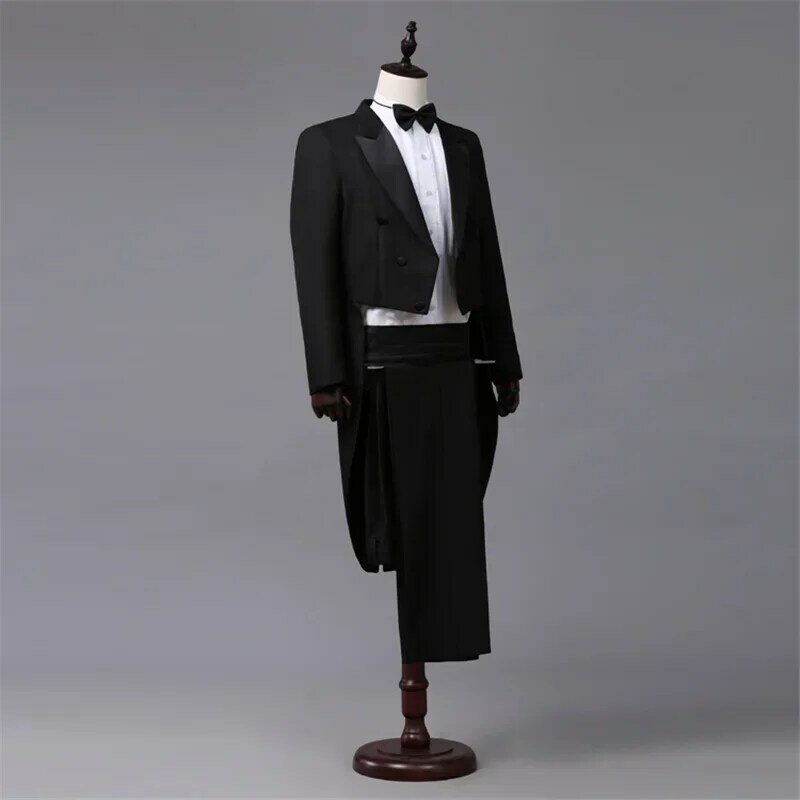 Cappotto da uomo classico moderno bianco e nero stile base abito da uomo con cappotto posteriore cantante mago giacca da palcoscenico abiti
