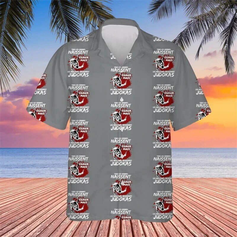 Cool Men's 3D Judo Print Shirt Hawaiian Casual Short Sleeved Shirt Fashion Beach Vacation Lapel Shirt Mens Summer Shirt Clothes