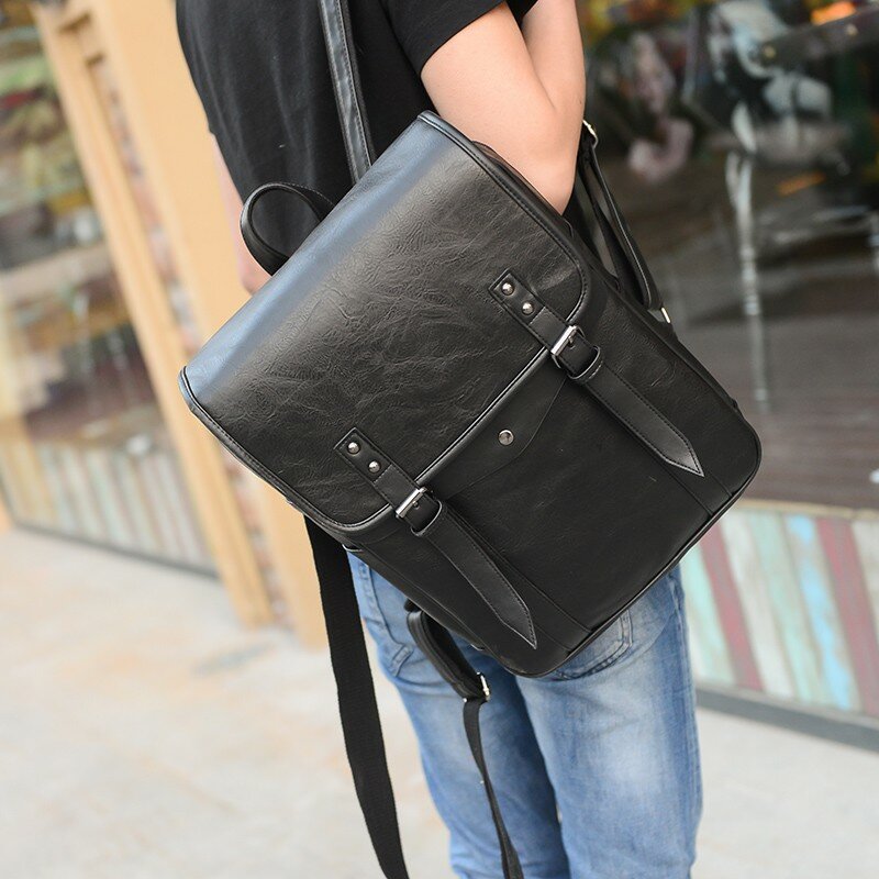 15.6 Inch Laptop Bag for Men Multifunctional Vintage Waterproof Backpack Men Luxury School Bags Leather Backpacks Travel Retro