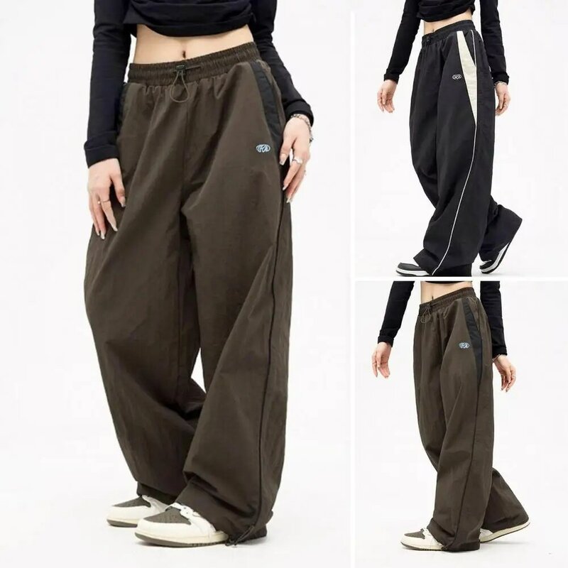 High Waist Jogger Pants Retro Patchwork Color Jogger Pants for Women with High Waist Wide Leg Hop Baggy Trousers with Elastic
