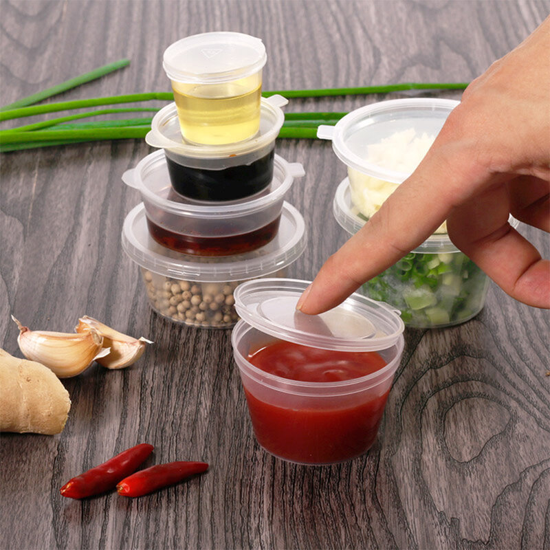 1 pz all'ingrosso trasparente cibo piccoli contenitori per salsa confezione scatola e coperchio bicchieri di plastica portatili usa e getta portatili trasparenti