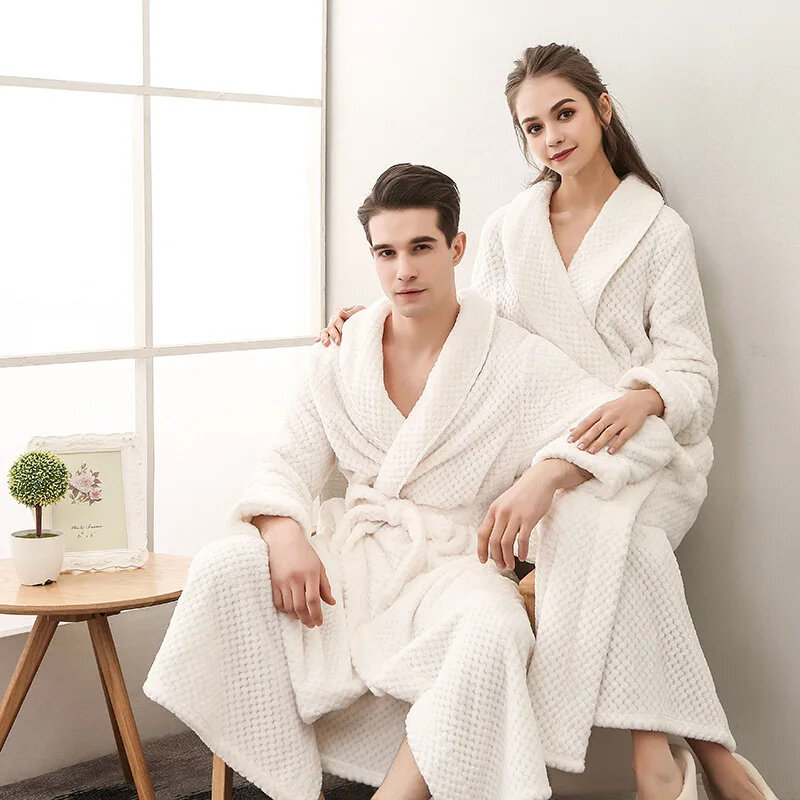 Халат фланелевый для влюбленных мужчин и женщин, плотный теплый банный халат, сверхдлинный халат-кимоно, мягкий шелковый халат, ночнушка