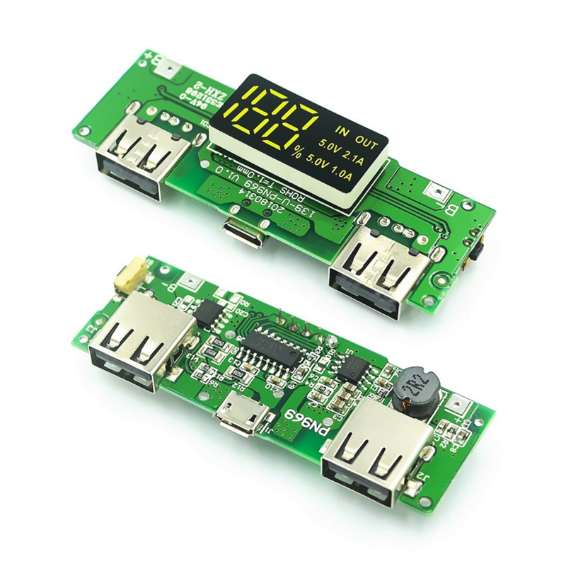 Modul isi daya Digital baterai Lithium 18650, tiga Port pengisian daya 5V 2,4 A dengan modul penguat tampilan