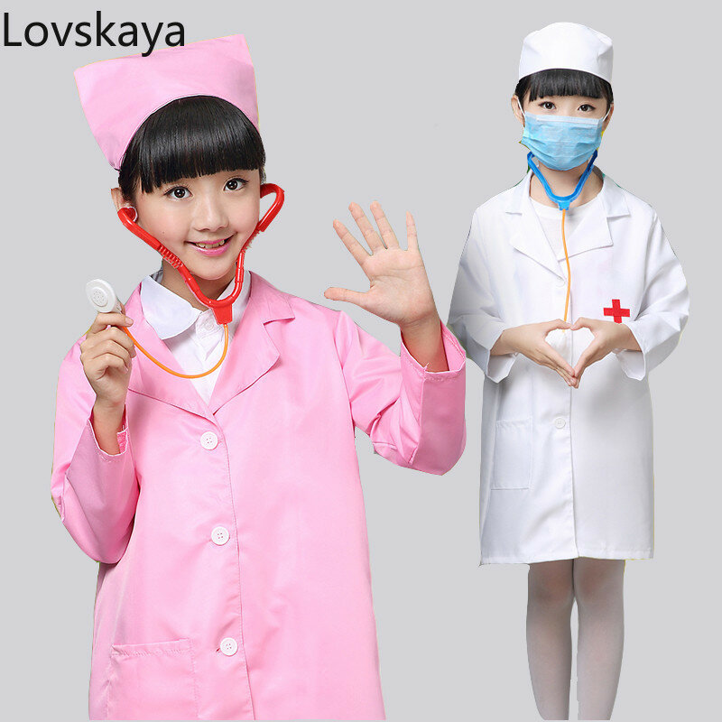 С шапкой и маской Детский костюм для косплея на Хэллоуин Детский костюм врача униформа медсестры