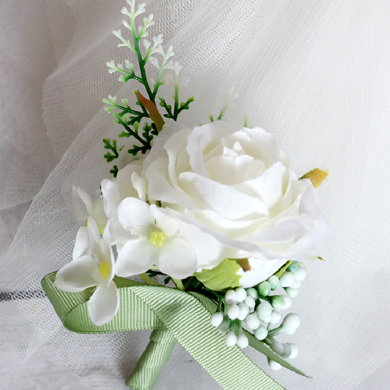 Ramillete de boda creativo, solapa de boda para novio y novia, combinación de colores Morandi, ramillete de Rosa simulado de estilo coreano, venta al por mayor