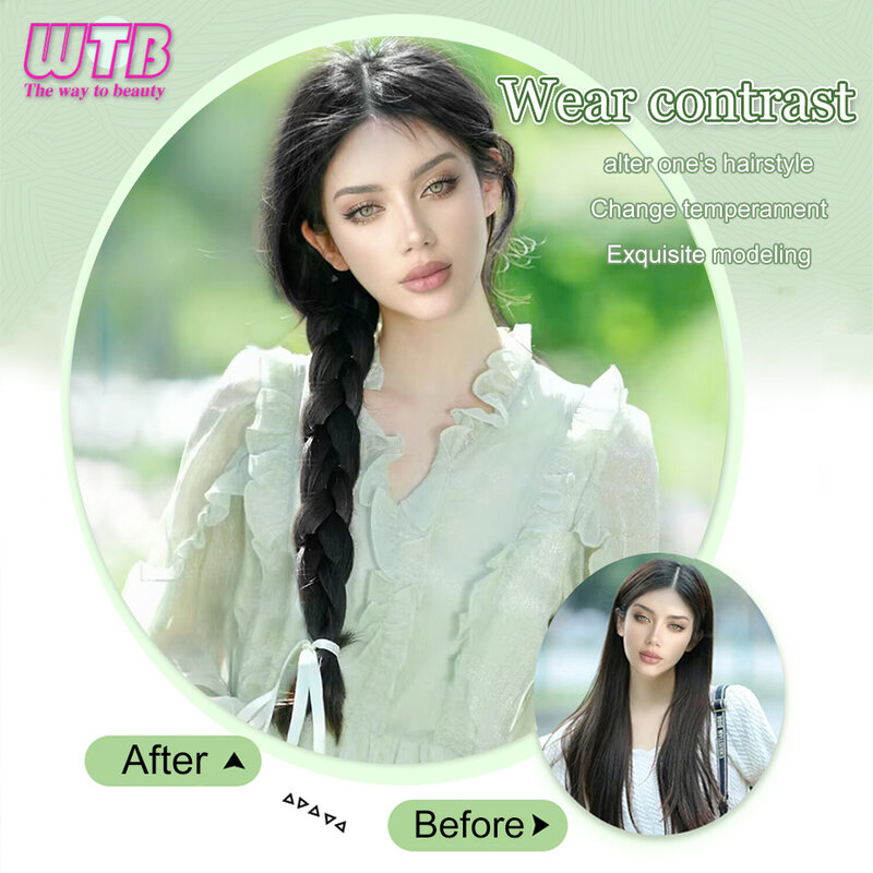 WTB-شعر مستعار اصطناعي مضفر ذيل حصان للإناث ، جديلة طويلة ذيل حصان ، جديلة الملاكمة ، تطور بارد