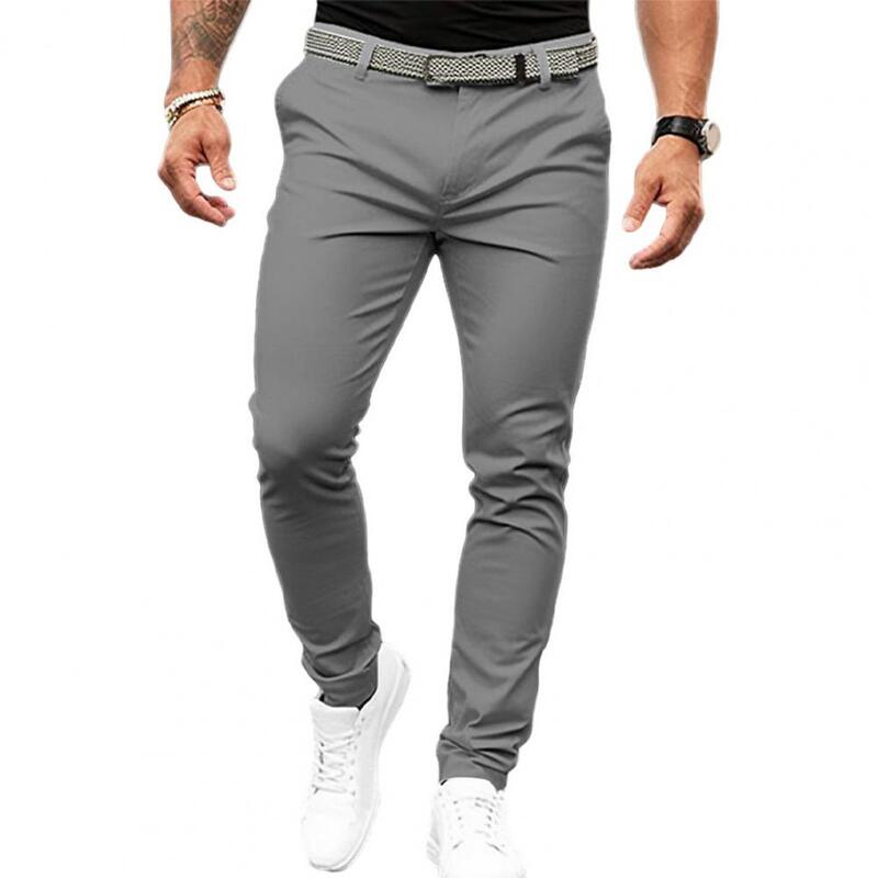 Slant Pockets Suit Pants Fine Sewing Business Office Trousers Men's Slim Fit Solid Color Suit Pants with Mid-rise Slant Pockets