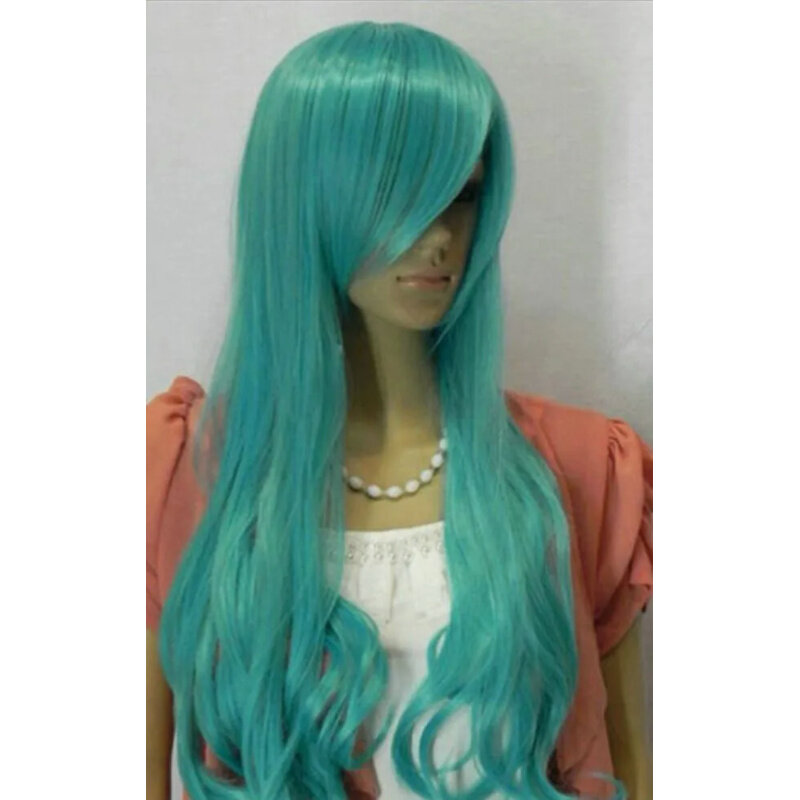 Wigll wholesale price hot sell TSC ^^^ type519 cosplay cyan blue long wavy heat resistant wig