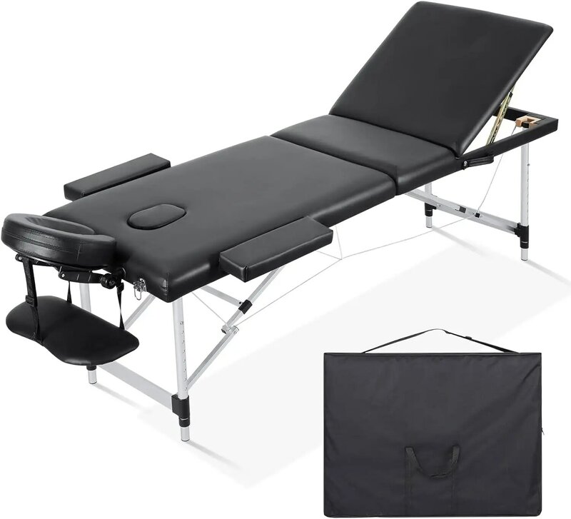 Careboda tragbarer Massage tisch 3-fach 23.6 "breit, höhen verstellbares Aluminium-Massage bett mit Kopfstütze, Armlehnen und Trage tasche,