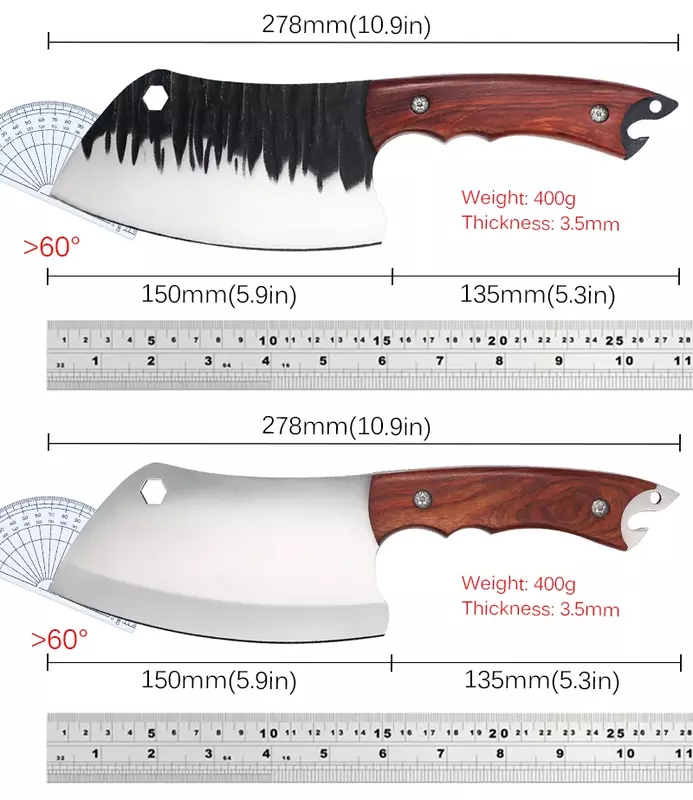 سكاكين لحم جزار مطروقة من الفولاذ المقاوم للصدأ مع غطاء ، سكين طاه ، أدوات شواء ، طبخ
