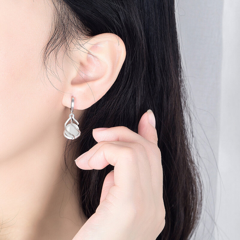 Baru 925 Perak Murni Anting Wanita Liontin Mode Geometri Kualitas Tinggi Bulat Opal Panjang Anting Perhiasan Festival Hadiah