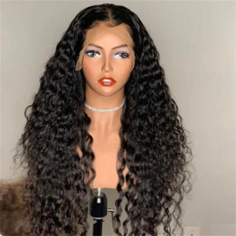 Long Kinky Curly Lace Front Wig para mulheres, preto natural, cabelo do bebê, Glueless, pré-arrancadas, resistente ao calor, diariamente, 26 Polegada, 180Density