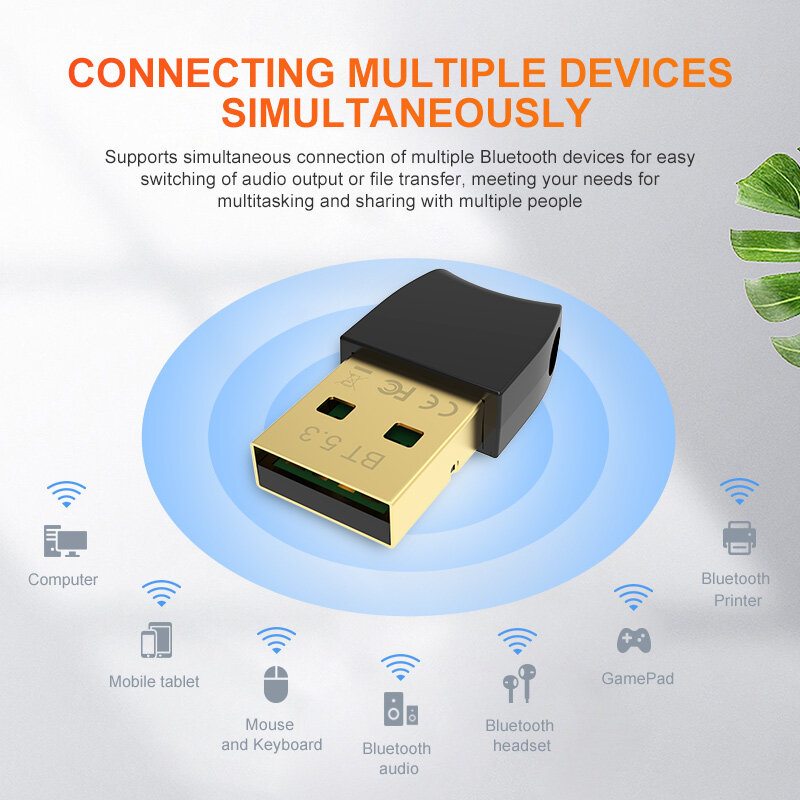 Dongle adaptor USB Bluetooth 5.3, Adapter Dongle USB untuk PC Speaker nirkabel, Mouse Keyboard, musik Audio, pemancar Bluetooth