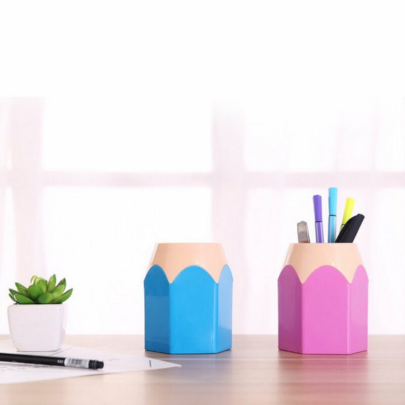 New Pencil Pot Creative Make Up Brush Pen Vase Holder Container Stationery Plastic Desk Organizer Tidy School Office Supplies