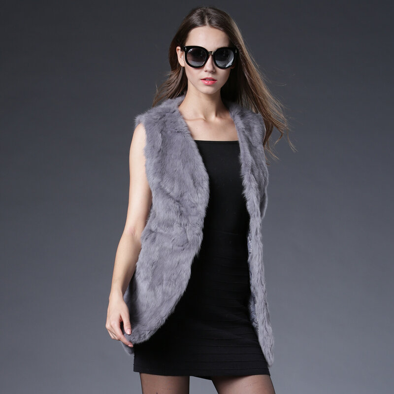 Veste en fourrure de lapin véritable pour femme, gilet Long en cuir naturel, mode de luxe, automne hiver, vêtements d'extérieur, haute qualité