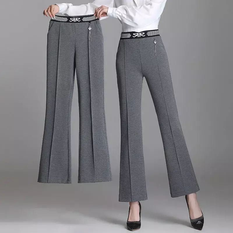 Office Lady Fashion Flare Pants Korean Spring Autumn Women High Waist Solid Simple Pocket Slim Versatile Casual Trousers Z252