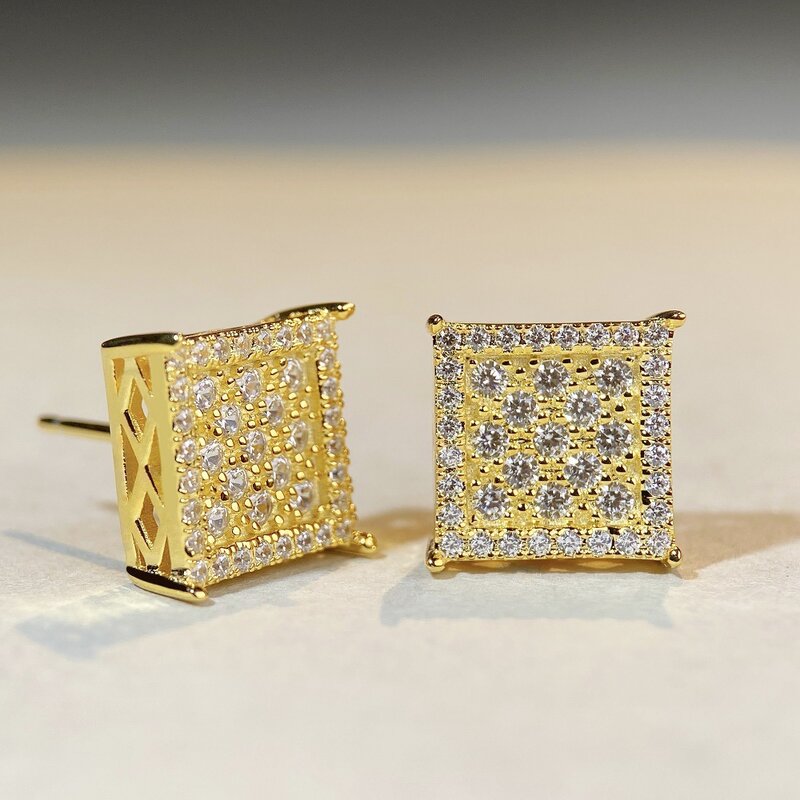 Pendientes de plata S925 con incrustaciones de diamantes cuadrados para mujer, tachuelas versátiles de moda europea y americana, joyería de Boutique