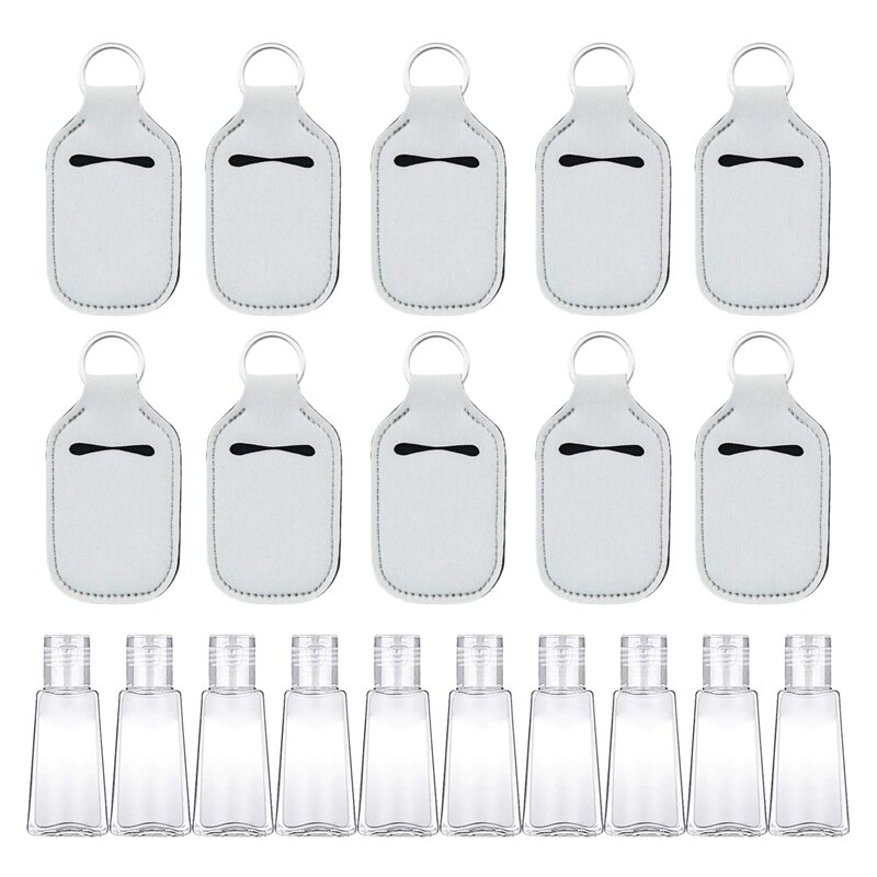20 Pcs Empty Travel Bottle And Keychain Holder Set Includes 30Ml Reusable Clamshell Container, Keychain Bottle Holder
