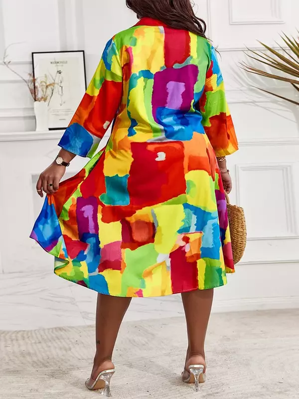 Kleid für Frauen neue lässige Plus Size abstrakte Druck fließende Hemd Kleid Vestidos de Mujer elegante Boho Mini Robe weiblich