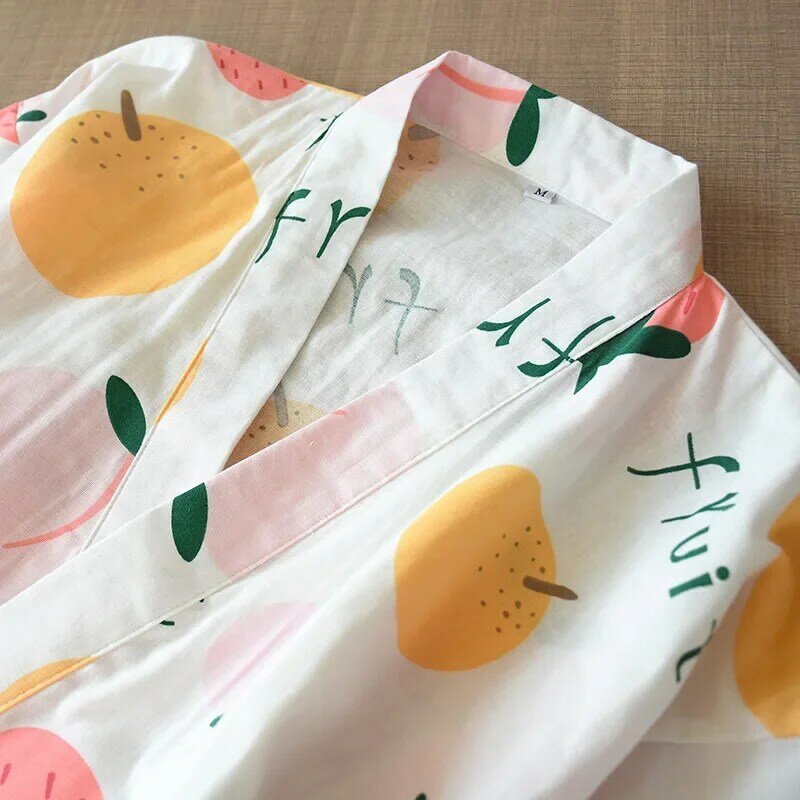 일본 스타일 7 소매 기모노 잠옷 세트, 100% 면 거즈 홈 의류, 귀엽고 달콤한 투피스, 용수철 가을, 2024 신상