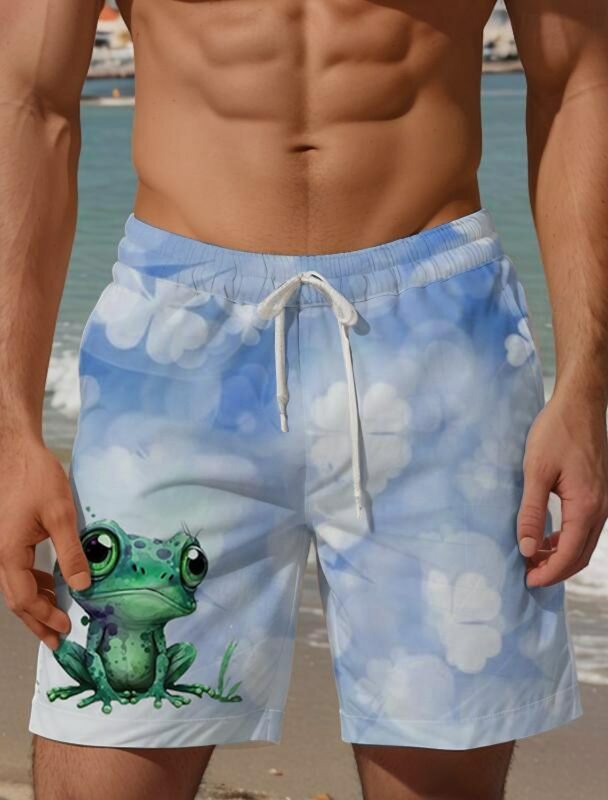 Bañador corto Hawaiano para hombre, traje de baño con estampado Tropical en 3D de rana de árbol, cómodo y transpirable con cordón, ideal para vacaciones