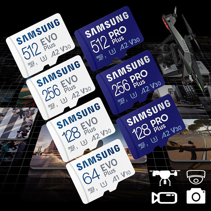 SAMSUNG-Carte mémoire d'origine, 64 Go, U1, 128 Go, 256 Go, 512 Go, SDXC, Micro SD, Cartes Flash TF MicroSD, UHS-1 U3, 4K pour téléphone, Drone, Appareil photo