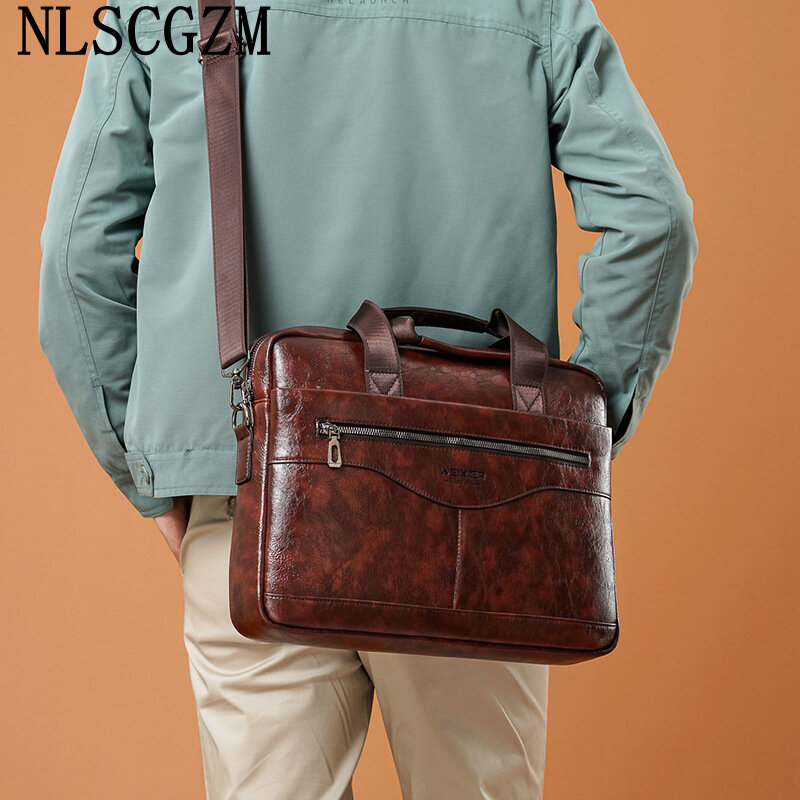 Bolsos de oficina para hombre, maletín de diseñador de cuero para ordenador portátil, bolso cruzado para Notebook