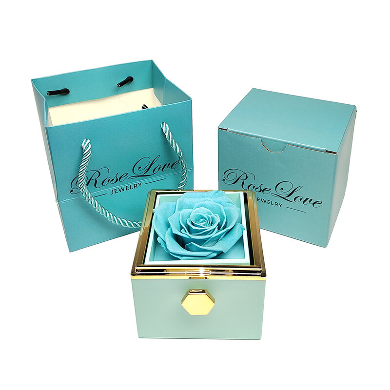 Kotak cincin mawar asli yang dapat diputar 360 derajat perhiasan Valentine casing penyimpanan mawar selamanya untuk wanita pacar