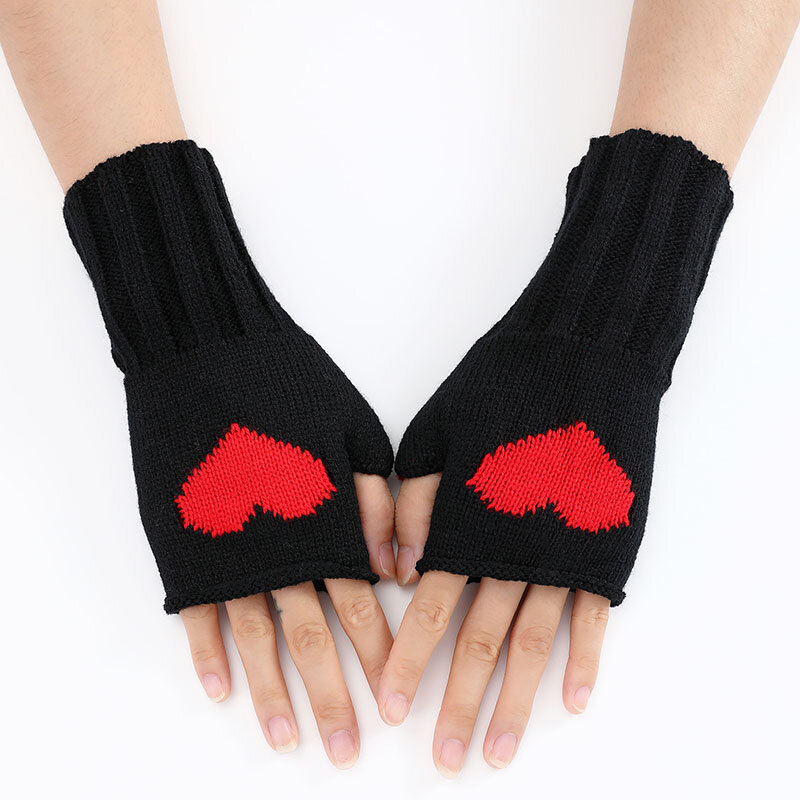 Zimowe pół rękawica silikonowa dla kobiet dziewczęce miękkie ciepłe serce dzianinowe rękawiczki bez palców do ocieplacz na nadgarstek domowego biura