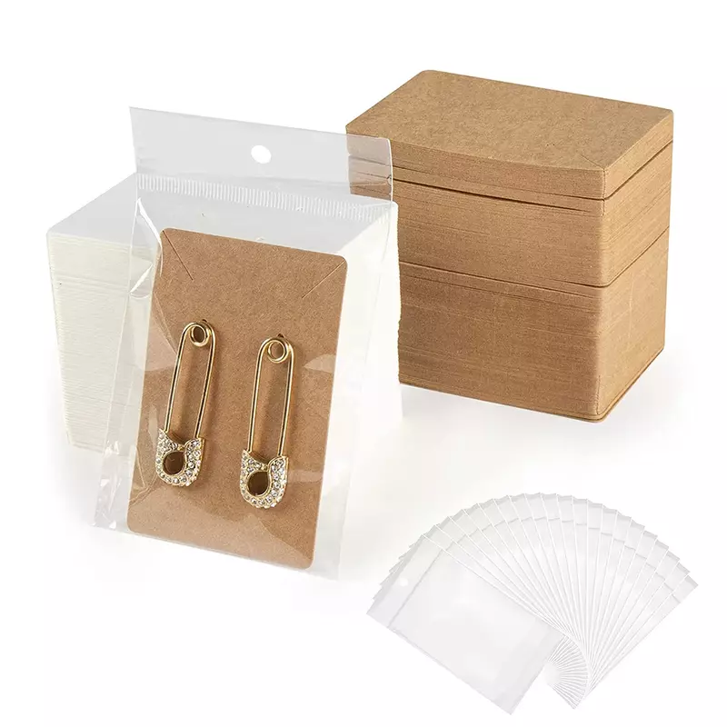 Earring Cards Necklace Display Cards with Bags 50pcs Earring Display Cards 50Pcs Self-Seal Bags Kraft Paper Tags for DIY Jewelry