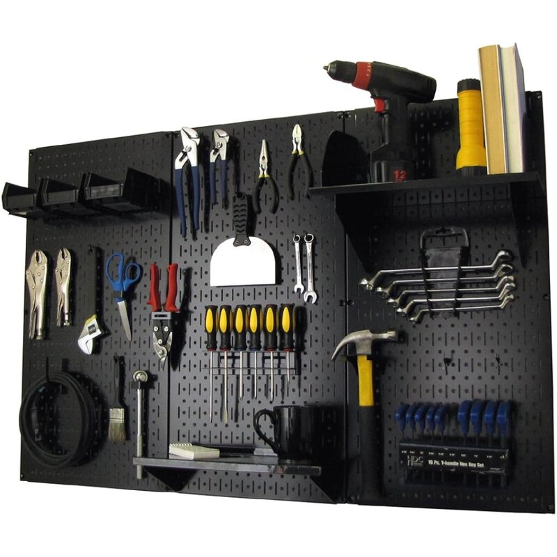 페그보드 정리함 벽 제어 금속 페그보드 표준 도구 보관 키트, 블랙 툴보드 및 블랙 액세서리 포함, 4 피트