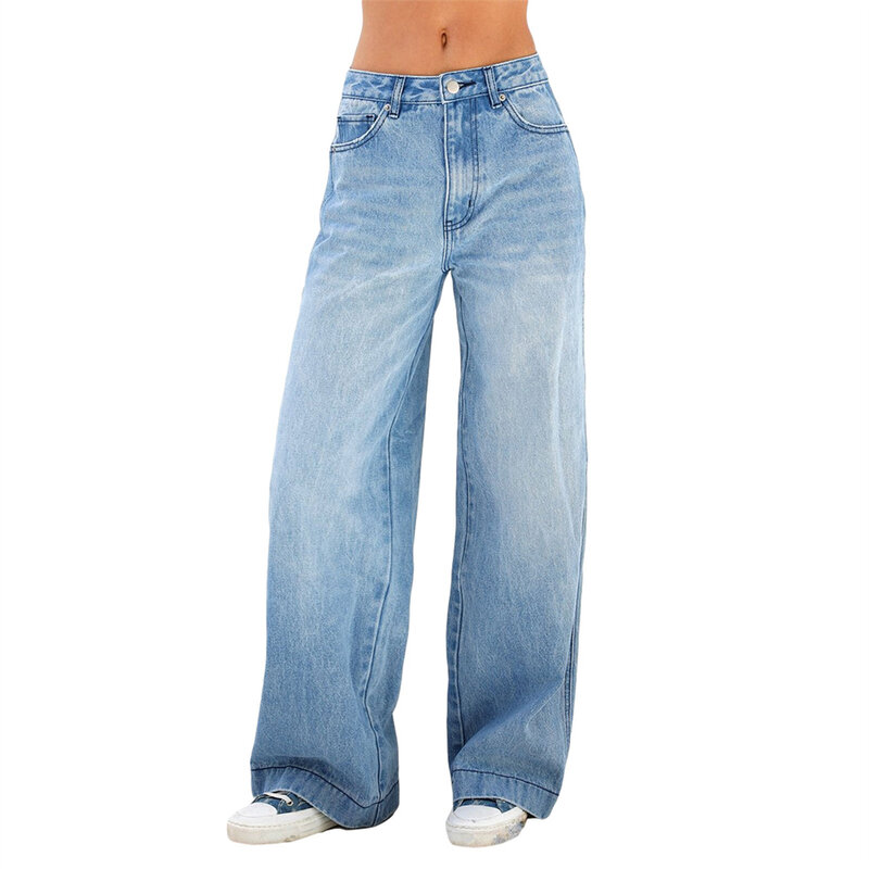 Джинсы Женские однотонные с широкими штанинами, повседневные свободные мешковатые брюки с карманами, бойфренды, уличная одежда Y2K E-Girl