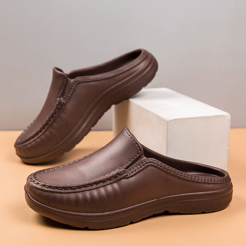 Sepatu koki anti air pria, sneaker kasual bisnis berkendara, tahan minyak nyaman Slip on EVA hitam ukuran 39-46