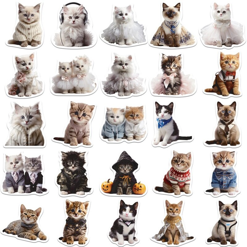 Pegatinas de gato para decoración, calcomanías impermeables Kawaii Kitty para álbum de recortes, diario, botella de agua, portátil, equipaje, 50 piezas