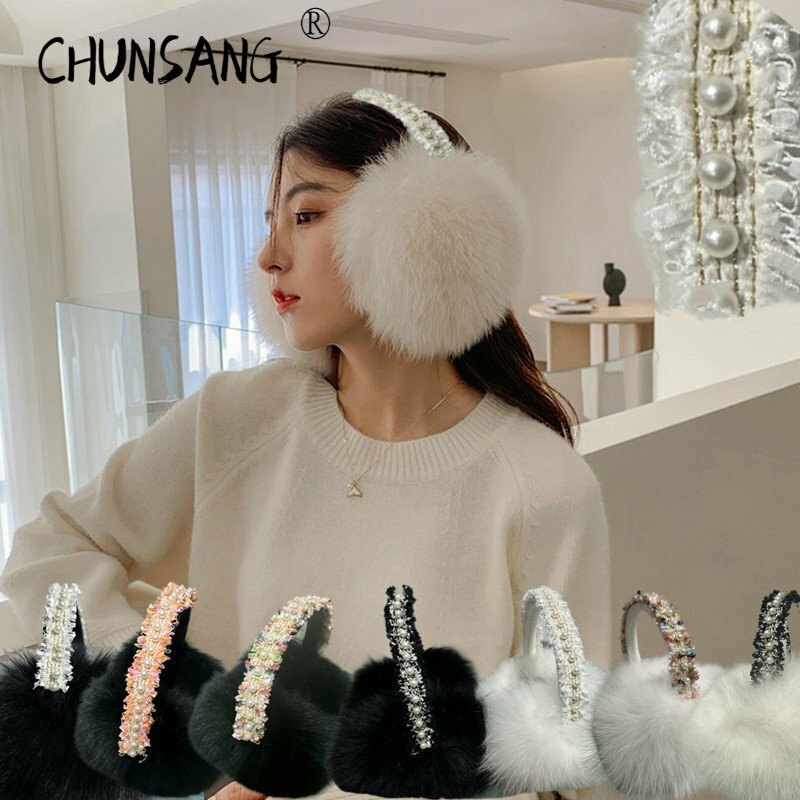 Luxury C* Style Real Fox Fur Soft Plush Ear Warmer Winter Accessories Ear Muffs Earmuffs for Women Girls  Ear Cover Earmuff