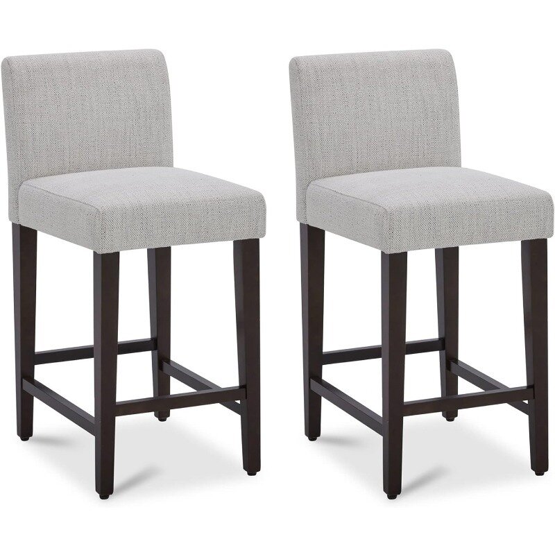 Counter Height Bar Stools Set of 2, 25" H Seat Height Upholstered Barstools, Fabric in Ivory