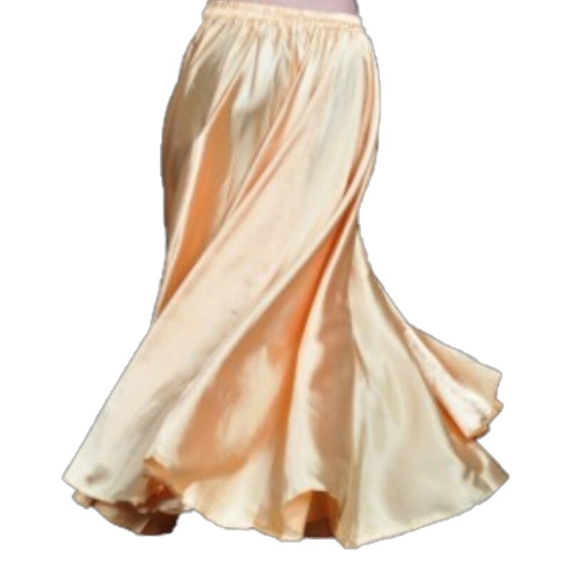 กระโปรงยาวผ้าซาตินอัดจีบเอวสูงเอวยางยืดสำหรับผู้หญิงชุดเต้นรำกระโปรงบานใหญ่สำหรับใส่เต้นคลาสสิก
