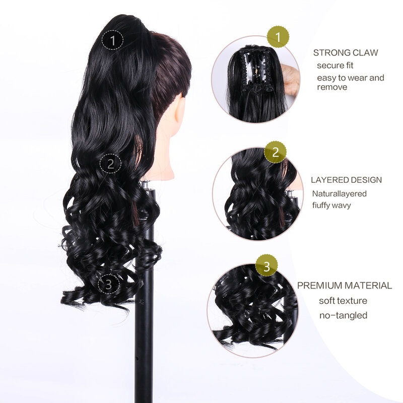 Heat Resistant Fiber Long Curly Wavy Clip in Ponytail Hairpiece multicolour 20Inch Full Machine Made Top Quality Young Female Ha