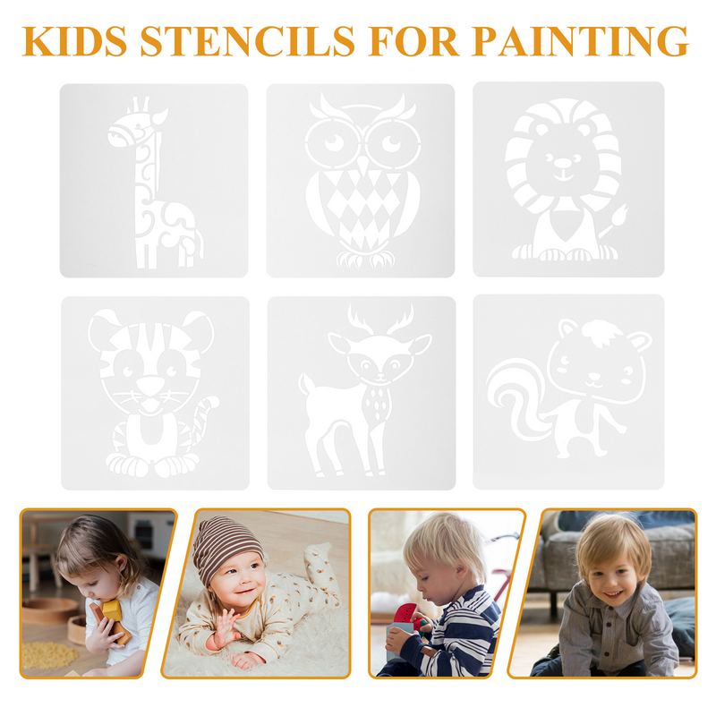 16 buah templat gambar hewan lukisan hewan hutan trotoar kapur hewan cat stensil untuk alat minyak hewan asisten anak-anak