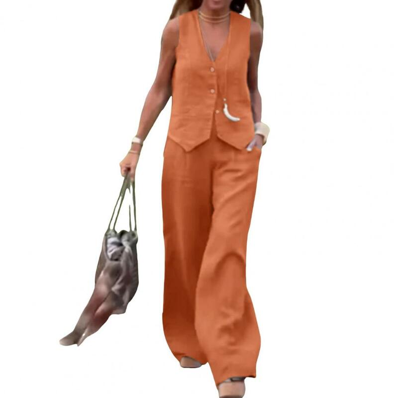 Damen zweiteiliger Anzug Damen weste Hose mit V-Ausschnitt gerade Hose Pendel outfit mit elastischer Taillen seite zum Tragen
