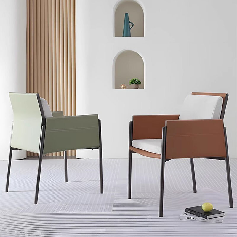 Kursi makan Nordic unik kulit krem logam gratis pengiriman kursi ruang tamu lembut nyaman Silla Comedor furnitur Interior