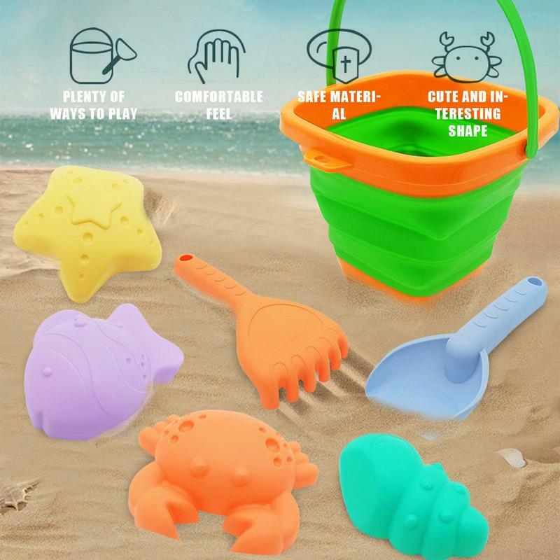 어린이 해변 장난감 세트, 접이식 해변 양동이, 모래 파기 및 삽 도구 세트, 여름 야외 모래, 7 개 세트