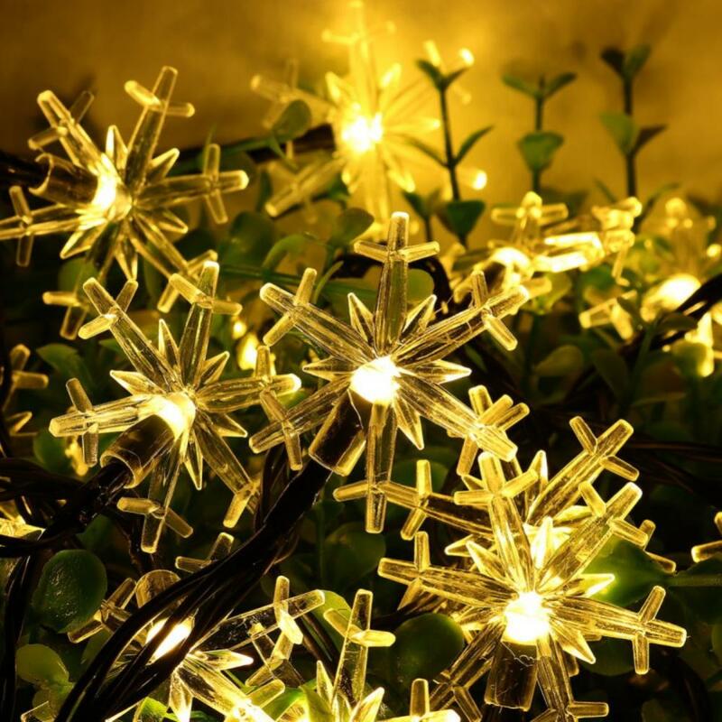 Luz Led Solar para jardín, iluminación de copos de nieve, cadena de luces de hadas, lámpara de cadena de Navidad para exteriores, fiesta de flores, decoración del hogar