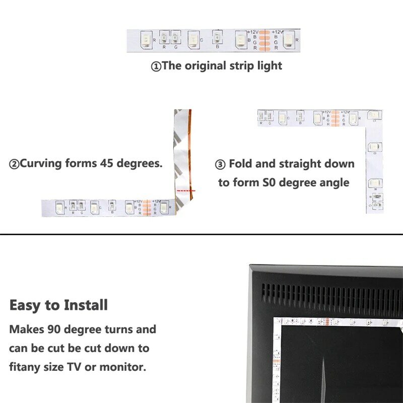 شريط إضاءة led مرن rgb للإضاءة الخلفية للتلفزيون ، rgb ، 12 فولت ، 5 متر ، smd 2835 ، إضاءة ديكور المنزل