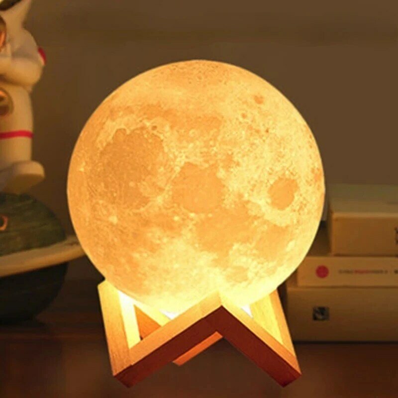 Lampe LED imprimée lune en 3D, 8CM/12CM, alimentée par batterie, avec support, 7 couleurs, luminaire décoratif d'intérieur, idéal pour une chambre d'enfant